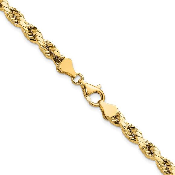 5.5mm 14K Yellow Gold Diamond Cut Hollow Rope Chain Necklace, 16 Inch - Picture 2 of 5